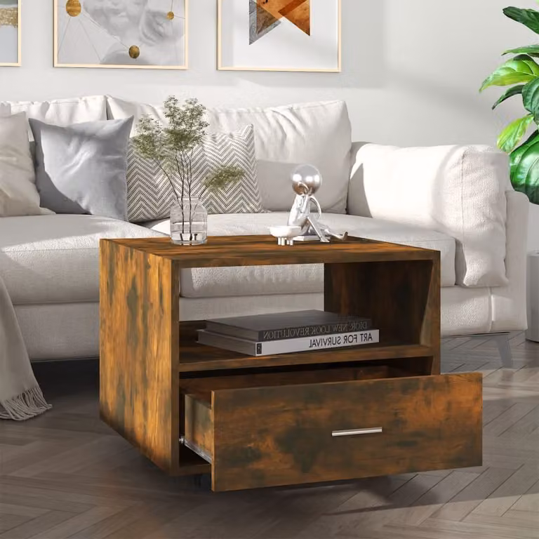 The Living Store tavolino in rovere fumé 55x55x40 cm materiale a base di legno