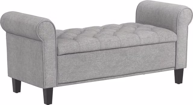 Panca fondo letto con contenitore e braccioli arrotolati in tessuto effetto velluto HOMCOM, Grigio Chiaro – 1