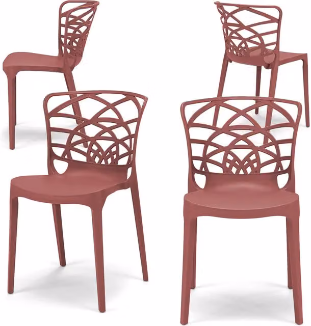 Set 4 sedie in polipropilene ARMONIA, impilabile, resistente ai raggi UV, design moderno, ideale per sala da pranzo, cucina, sala d’attesa, bar, ristoranti o giardino, colore Mattone