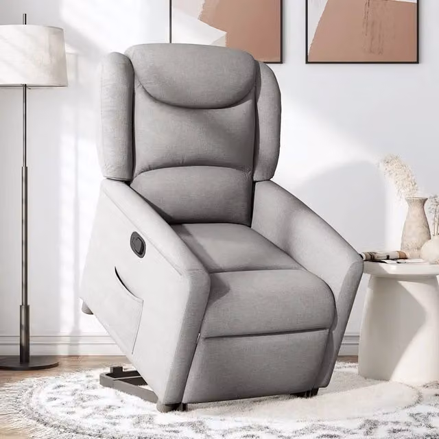 Poltrona Alzapersona Reclinabile con Assistenza Elettrica Grigio Nuvola in Tessuto con Braccioli