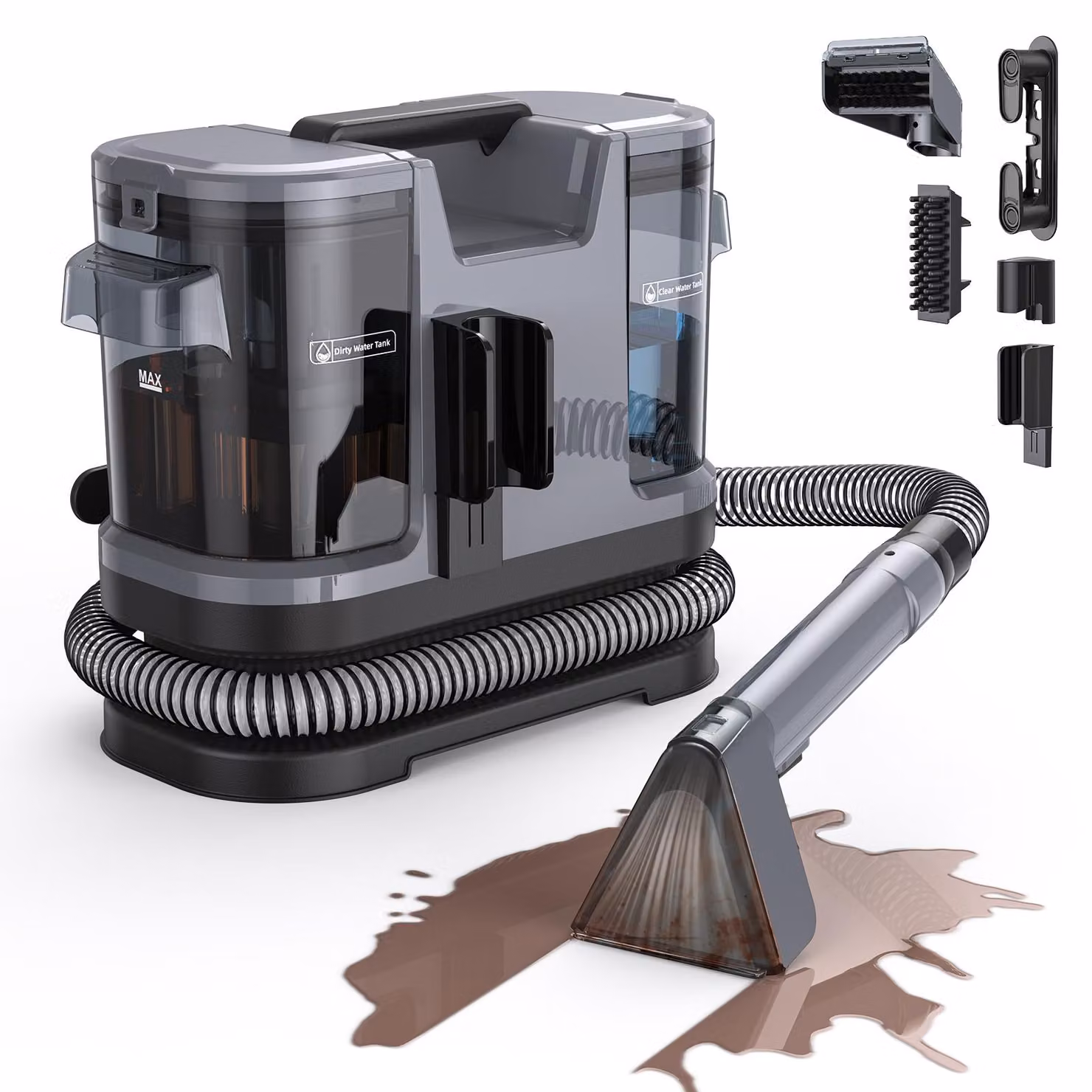 Lubluelu A6, pulitore multifunzione 3-in-1: aspirapolvere, pulitore per tappeti e imbottiti, potenza 600W, 15000Pa, serbatoio doppio da 1,75L + 1L, detergente per macchie per divani, imbottiti e auto, colore grigio