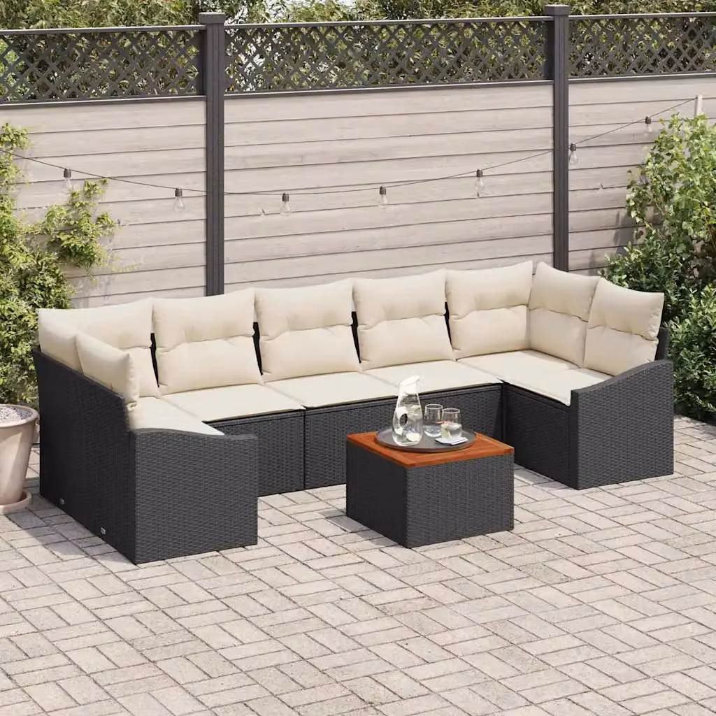 Set Divano da Giardino 8 Pezzi vidaXL in Polyrattan con Cuscini Nero e Beige – 1