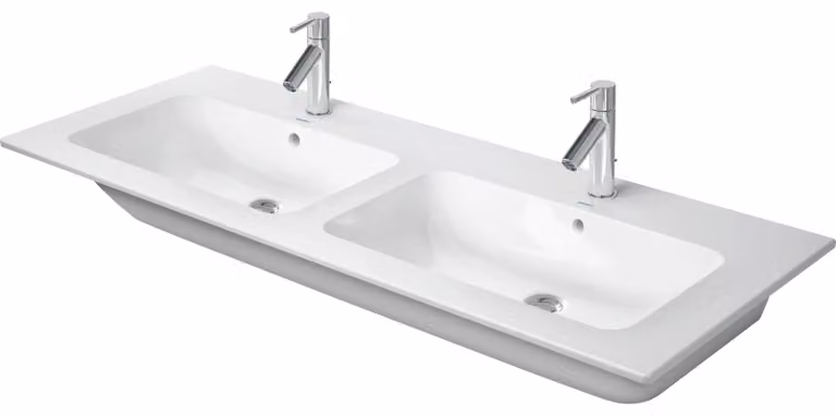 Duravit ME by Starck lavabos doubles pour meubles, avec trop-plein, 2 trous pour robinets, 1300mm, 233613AA00, 233613AA00