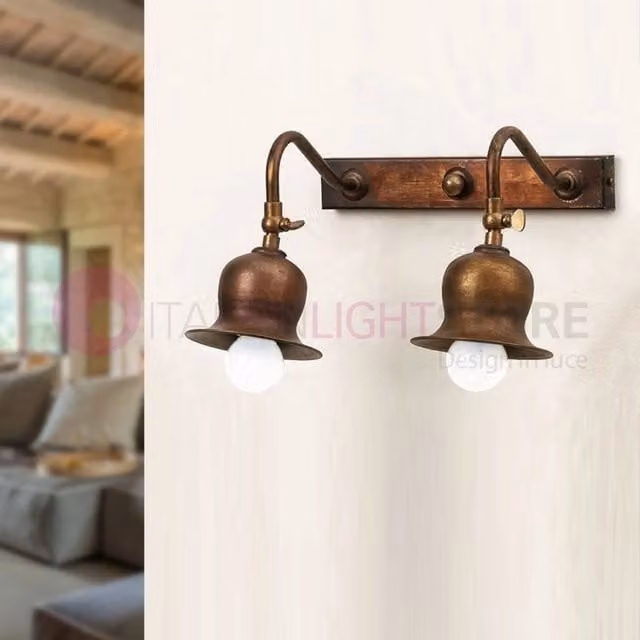 ASSISI Lampada da Parete Applique Rustico 2 Luci Ottone Anticato