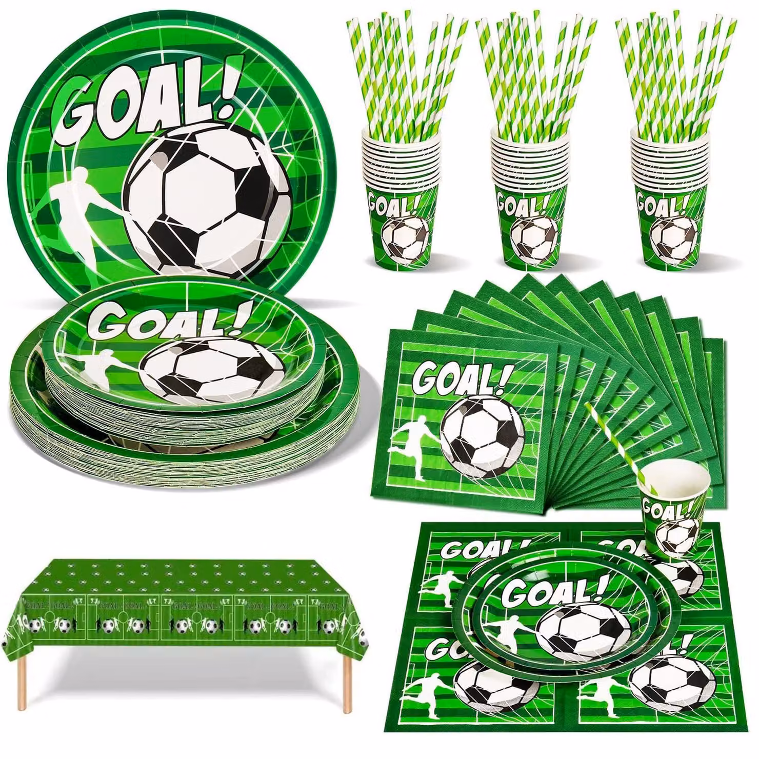 Omgoods - Set per festa di compleanno a tema calcio, 126 pezzi