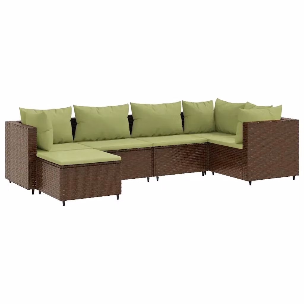 Set di mobili da giardino vidaXL in rattan marrone e verde con 6 pezzi, struttura in acciaio e cuscini inclusi – 2