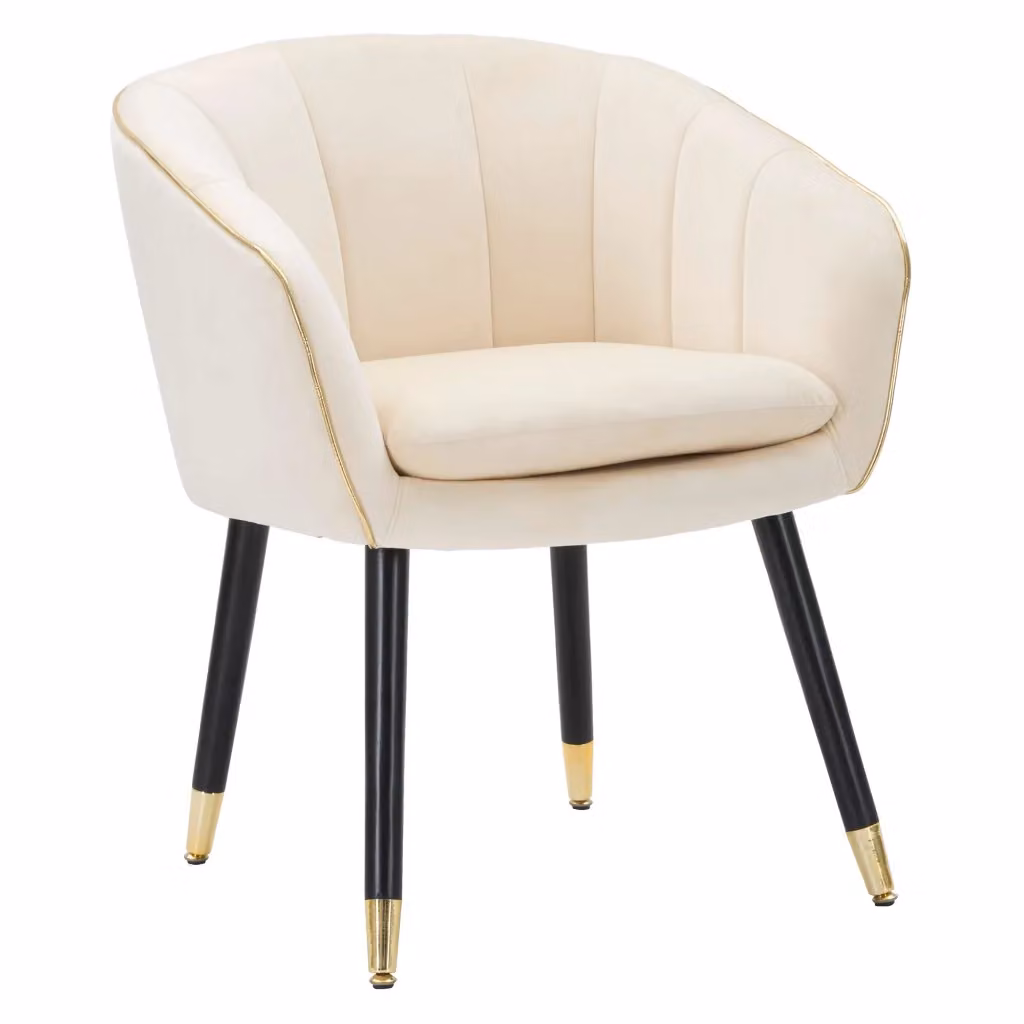 Poltroncina con braccioli DMORA in tessuto bianco e oro per soggiorno, L: 62 cm, P: 58 cm, H: 78 cm – 2