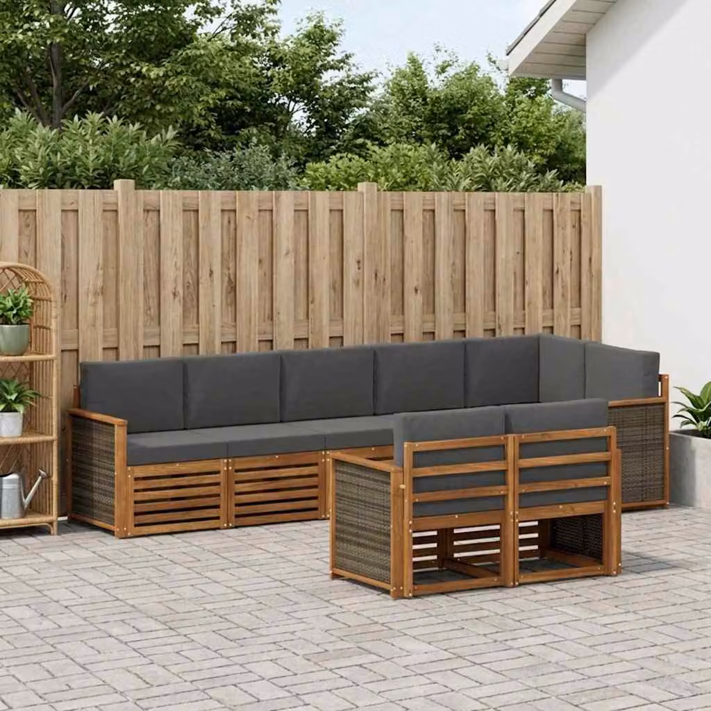 Set di divani da esterno vidaXL in legno di acacia con cuscini, composizione a L per giardino e terrazza, disponibile in marrone, bianco o grigio