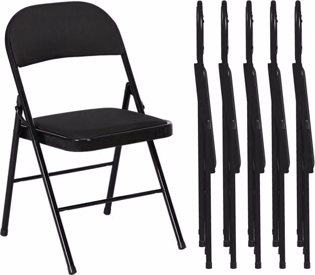 Set di 6 sedie pieghevoli GIORDANOSHOP con seduta imbottita in tessuto e struttura in metallo nero opaco