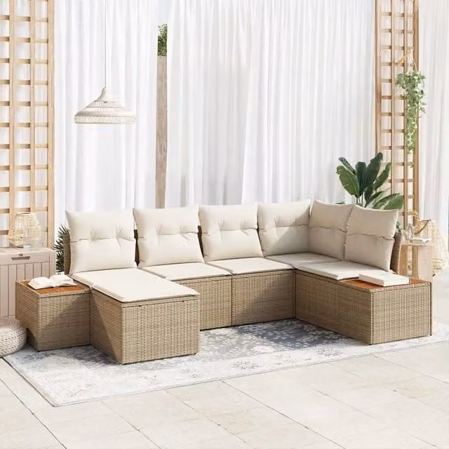 Set Divano da Giardino 7 pz 6-Numero di posti Beige e Crema 3356791