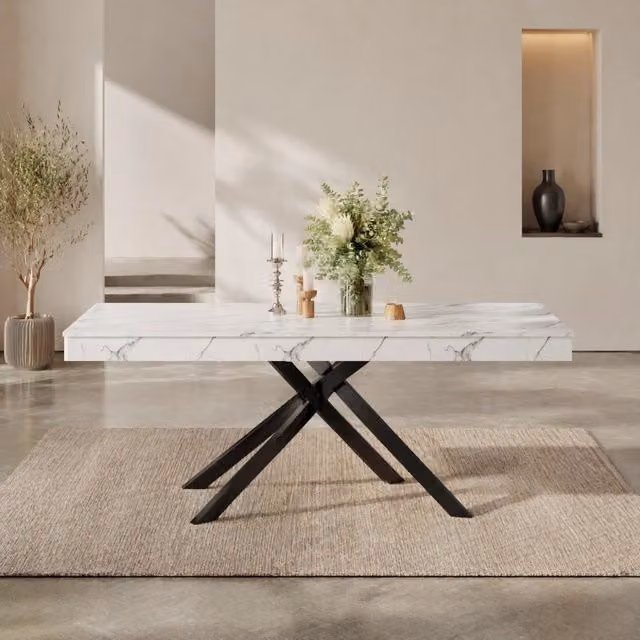 Tavolo da pranzo allungabile 140/180x80 cm in MDF con gambe incrociate; bianco
