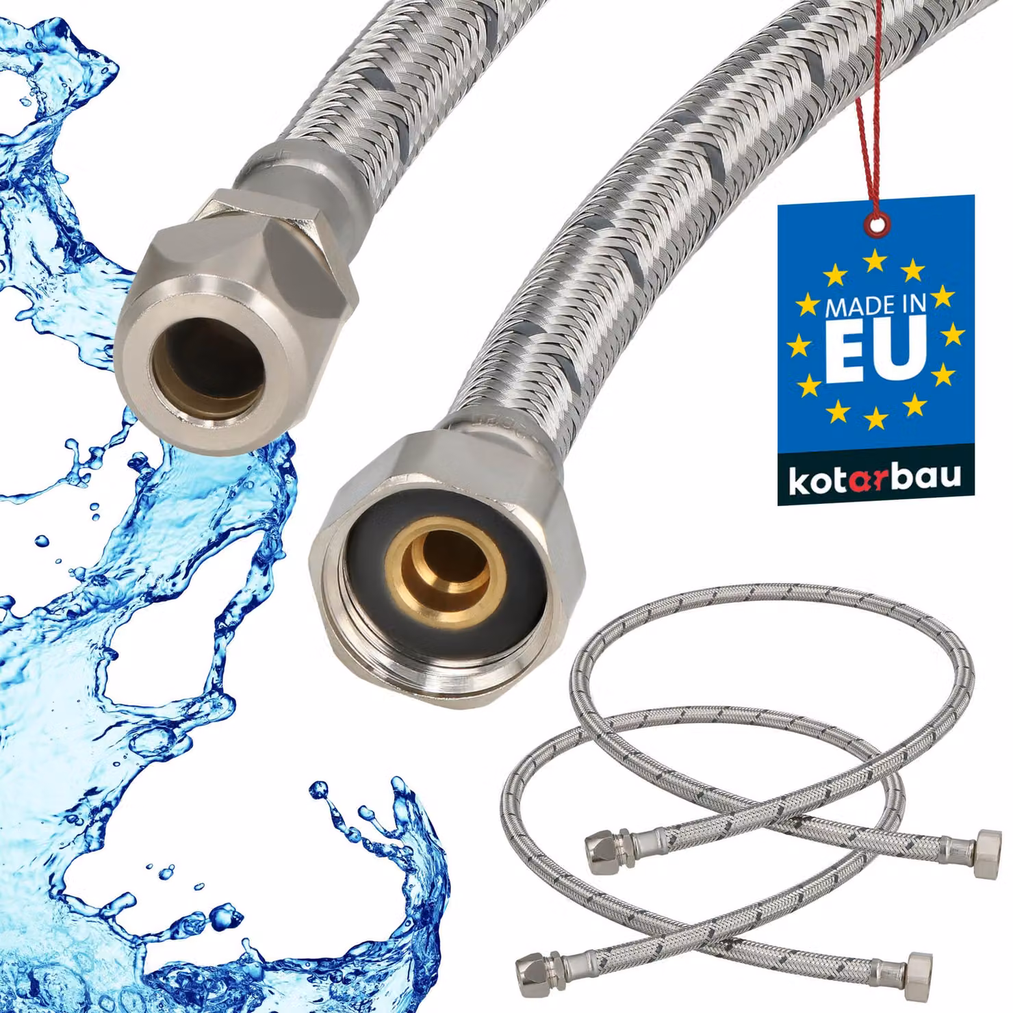 KOTARBAU® 2 Pezzi Tubo Flessibile per Rubinetto 1/2" x 3/8" Tubo di Raccordo 100cm Dado Girevole x Raccordo a Pressare Acciaio Inox