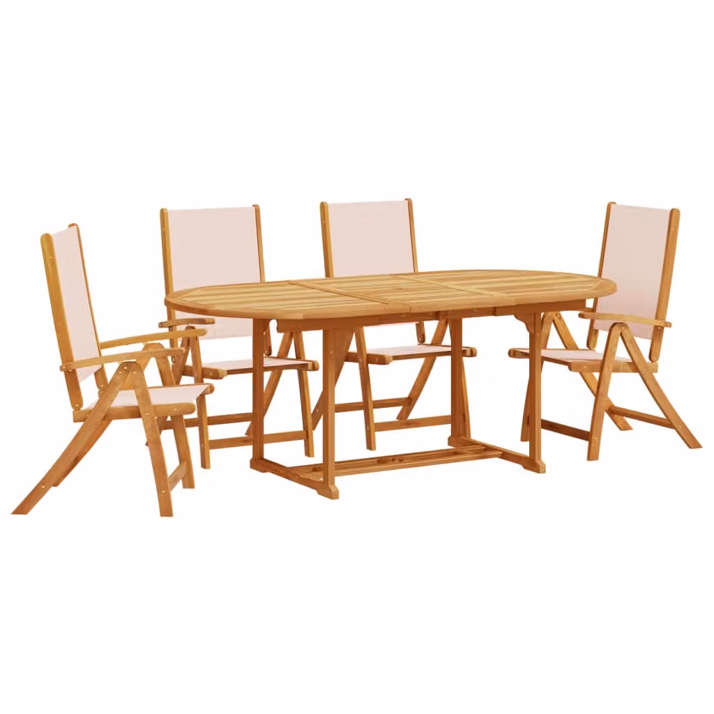 Set Pranzo da Giardino 5pz Legno Massello di Acacia e Textilene