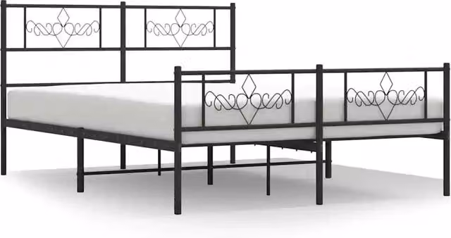 Letto matrimoniale con testiera e pediera in metallo nero L: 150 cm, P: 200 cm, H: 90-207 cm – 1