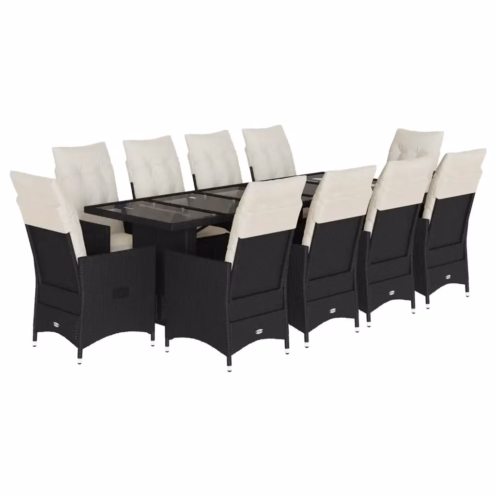 Set da Bistrò da Giardino vidaXL in Polyrattan Nero con 11 Pezzi e Cuscini – 2