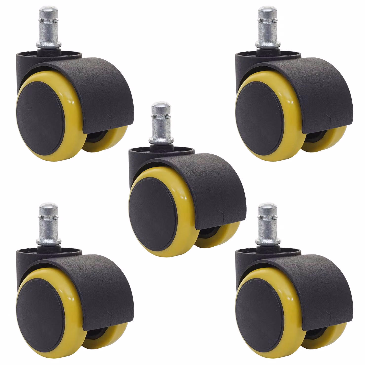 set di 5 ruote per pavimenti duri HWC-H86, ruote per sedie da ufficio, portata 150 kg Ø 11 mm ~ giallo