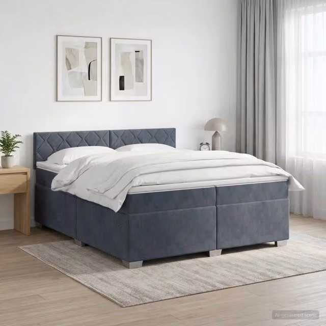 Letto box spring con materasso ibrido vidaXL in velluto grigio e bianco L/P/H: 200 x 200 x 46 cm – 1