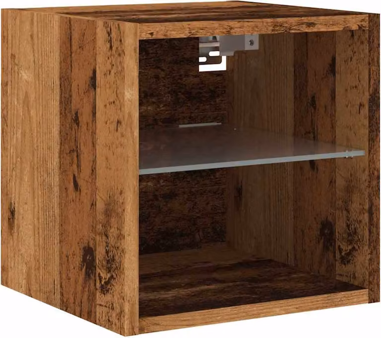 Mobile TV a Parete con Luci LED Legno Antico 30x28,5x30 cm