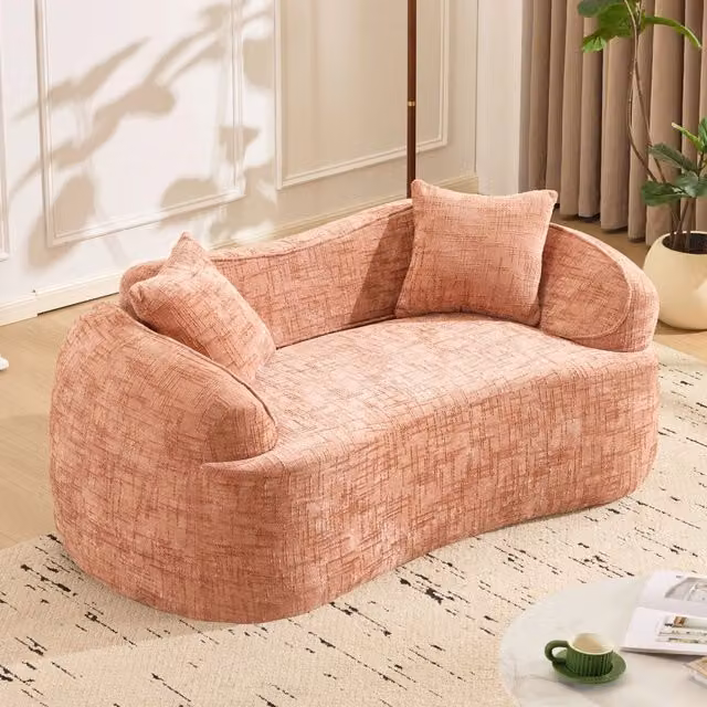 Divano 2 Posti con Braccioli e Cuscini ¨C MINIMAL ¨C Rosa, Tessuto Morbido