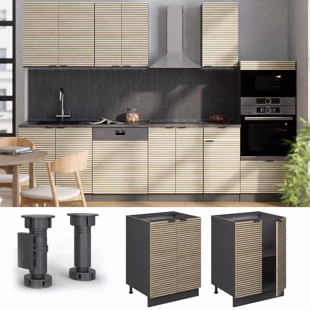 Mobiletto base cucina Vicco Fame-Line in quercia e antracite con ante a battente L: 60 cm, H: 82 cm, P: 29 cm – 2