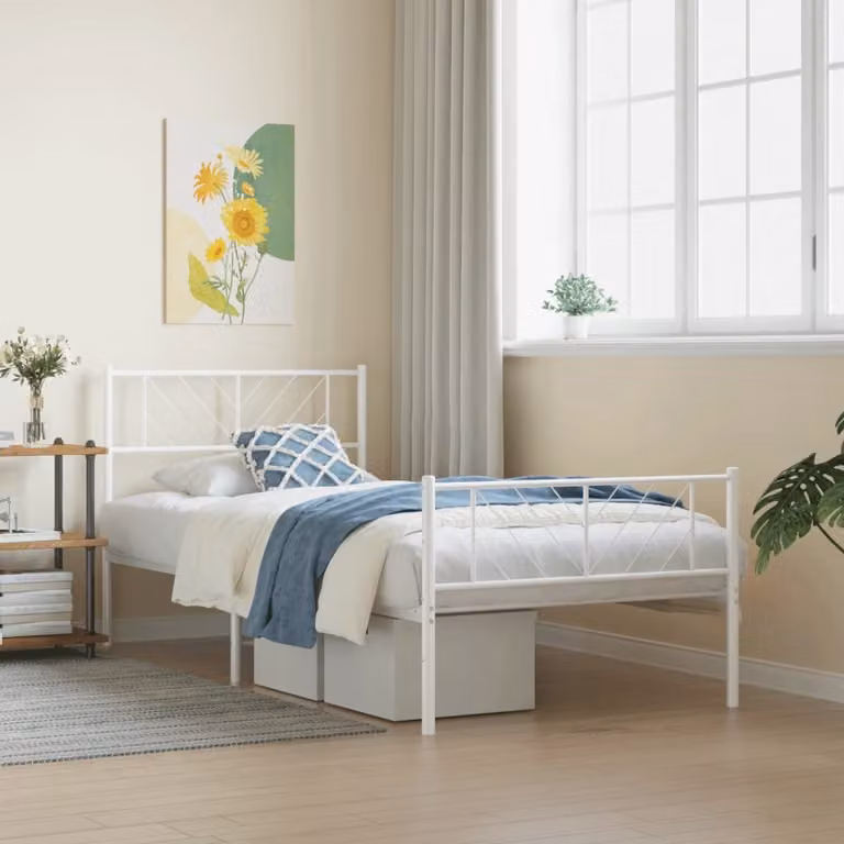 vidaXL Giroletto con Testiera e Pediera in Metallo Bianco L/P/H: 112 x 207 x 90 cm