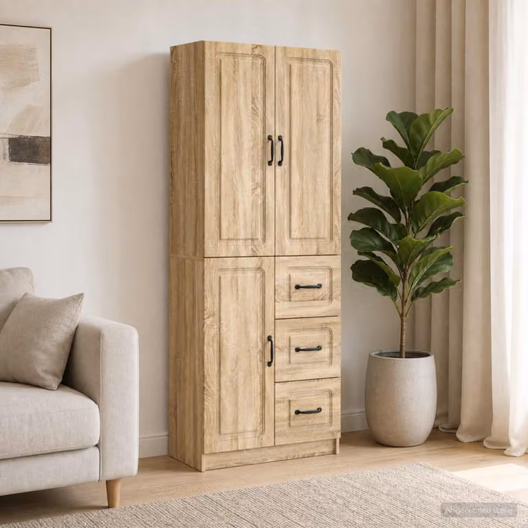 Set di 2 armadi moderni vidaXL in legno ingegnerizzato color marrone con ante a battente e ripiani interni L/P/H: 87.0 x 34.5 x 66.0 cm