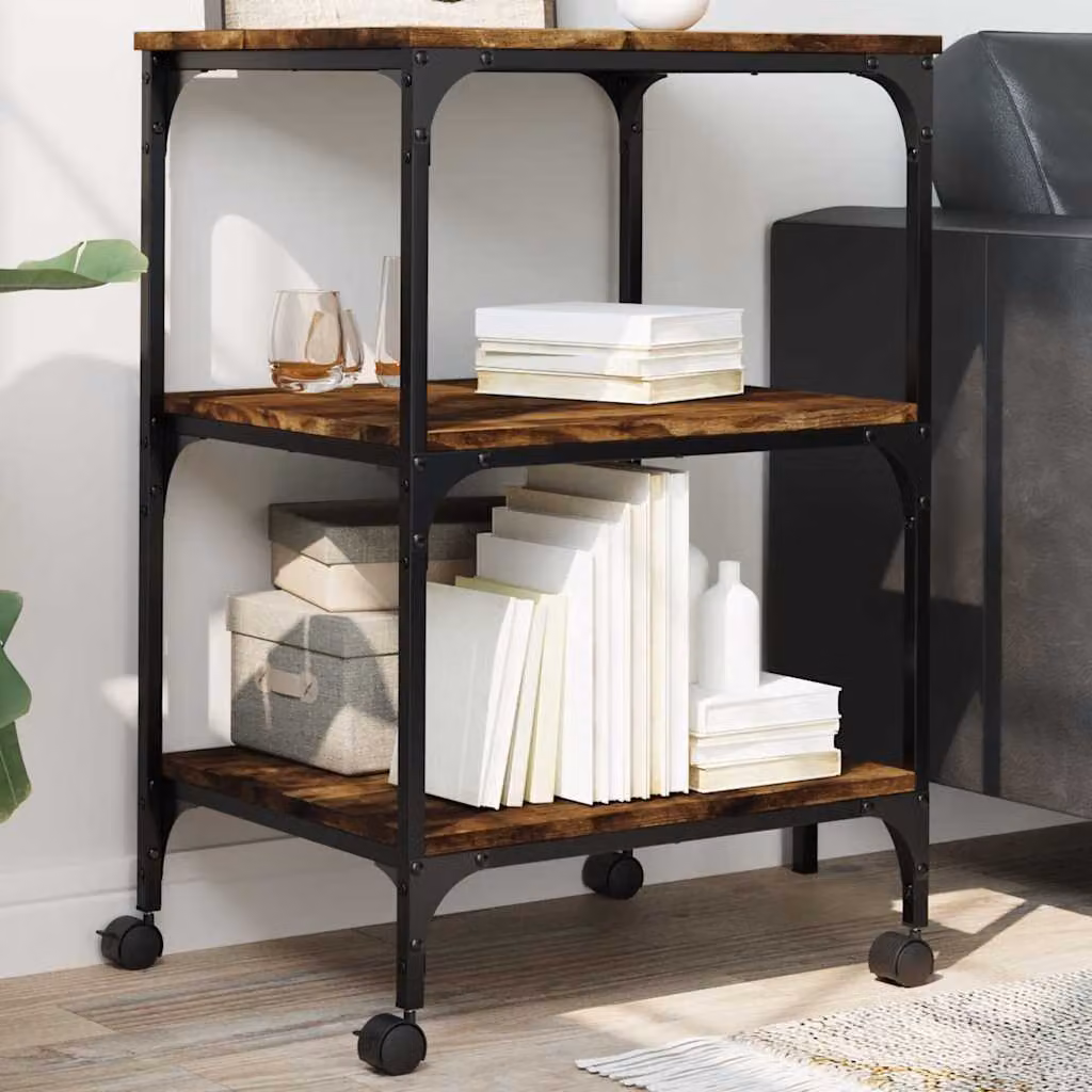 vidaXL Supporto Stampante a 3 Livelli in Rovere Fumo, L 50 cm x P 41 cm x H 75 cm
