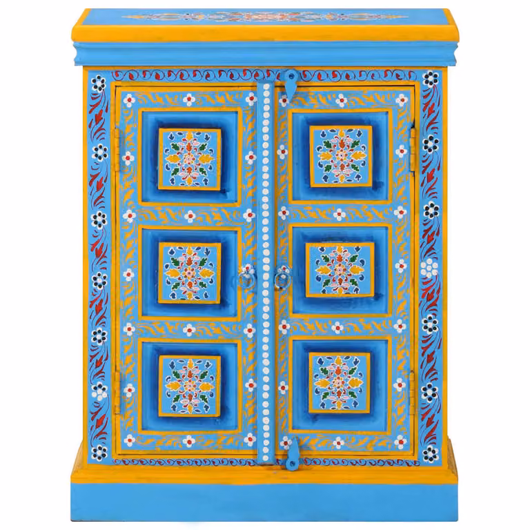 Credenza in Legno Massello di Mango Turchese Dipinta a Mano