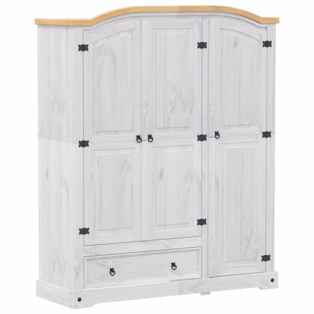 Armadio  Bianco 151,5x52x186 cm in Legno Massello di Pino