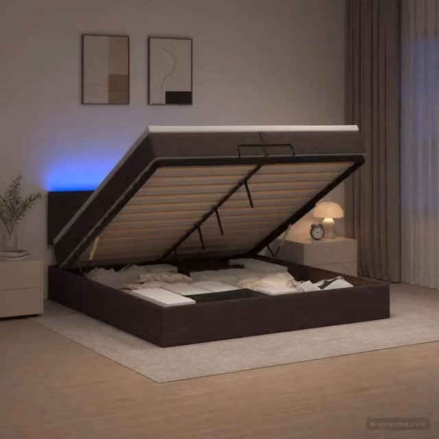 Letto Ottomano con Materasso Ibrido e Illuminazione LED vidaXL Marrone L: 200 cm, P: 200 cm, H: 88 cm – 1