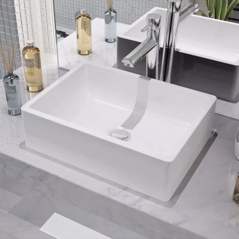 The Living Store Lavabo in Vetroceramica bianca 41 x 30 x 12 cm
