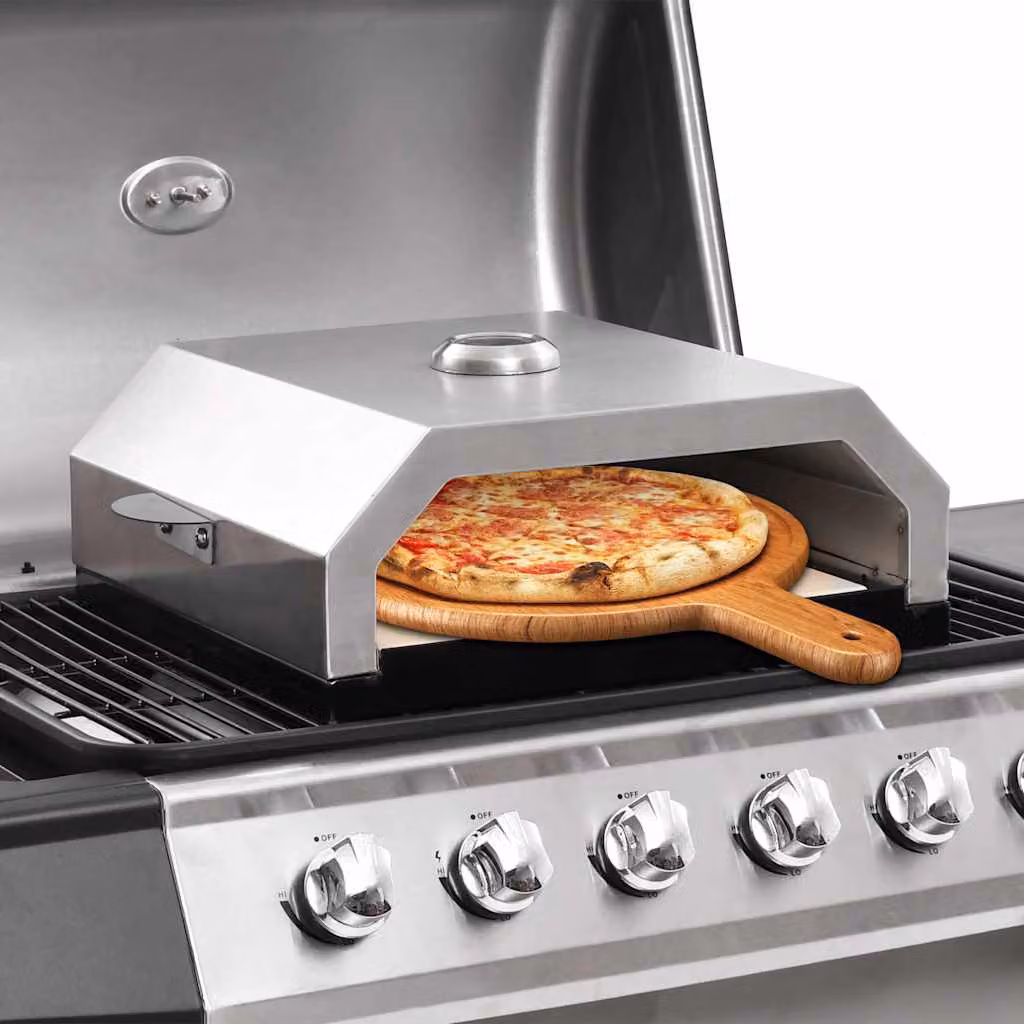 vidaXL Forno Pizza con Piastra in Ceramica per Barbecue a Gas e Carbone, Multicolore con Termometro