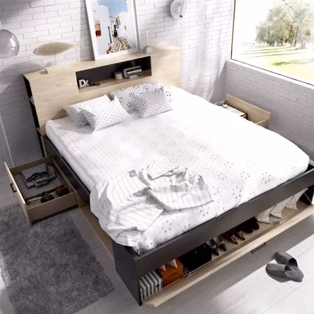 Murlo, Letto Matrimoniale Contenitore, Marrone Rovere