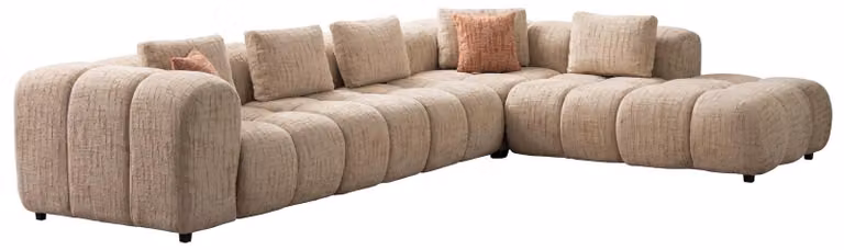 Divano angolare modulare beige a forma di L, divano imbottito, mobili per il soggiorno