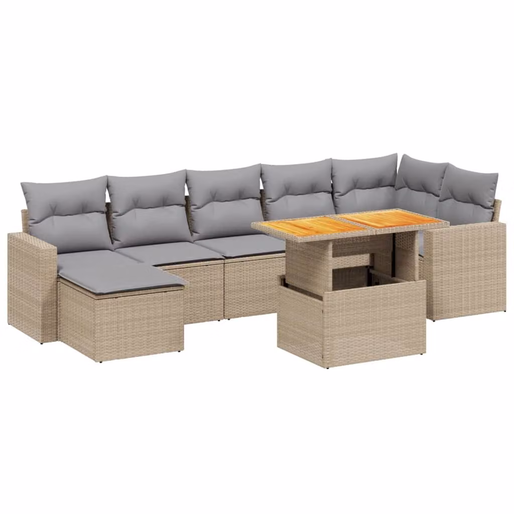 Set Divano da Giardino 8 pz con Cuscini Beige Misto Polyrattan