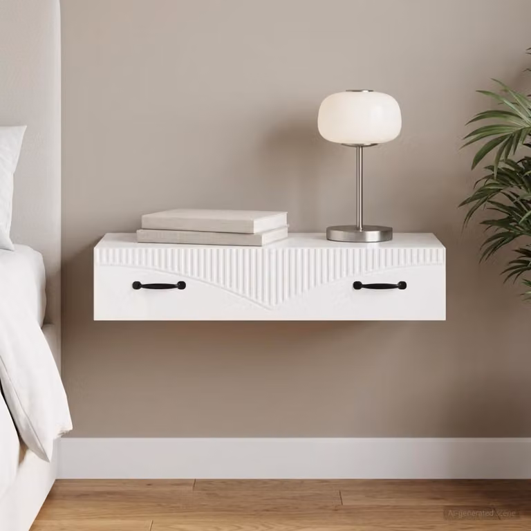 vidaXL Tavolino da Parete Laterale Moderno Bianco Lucido L: 87,5 cm, P: 34,5 cm, H: 17 cm