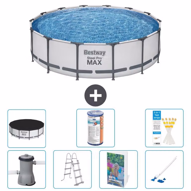 Bestway Steel Pro MAX, piscina in acciaio, forma rotonda, dimensioni 427x122 cm, composta da 6 parti, modello S549