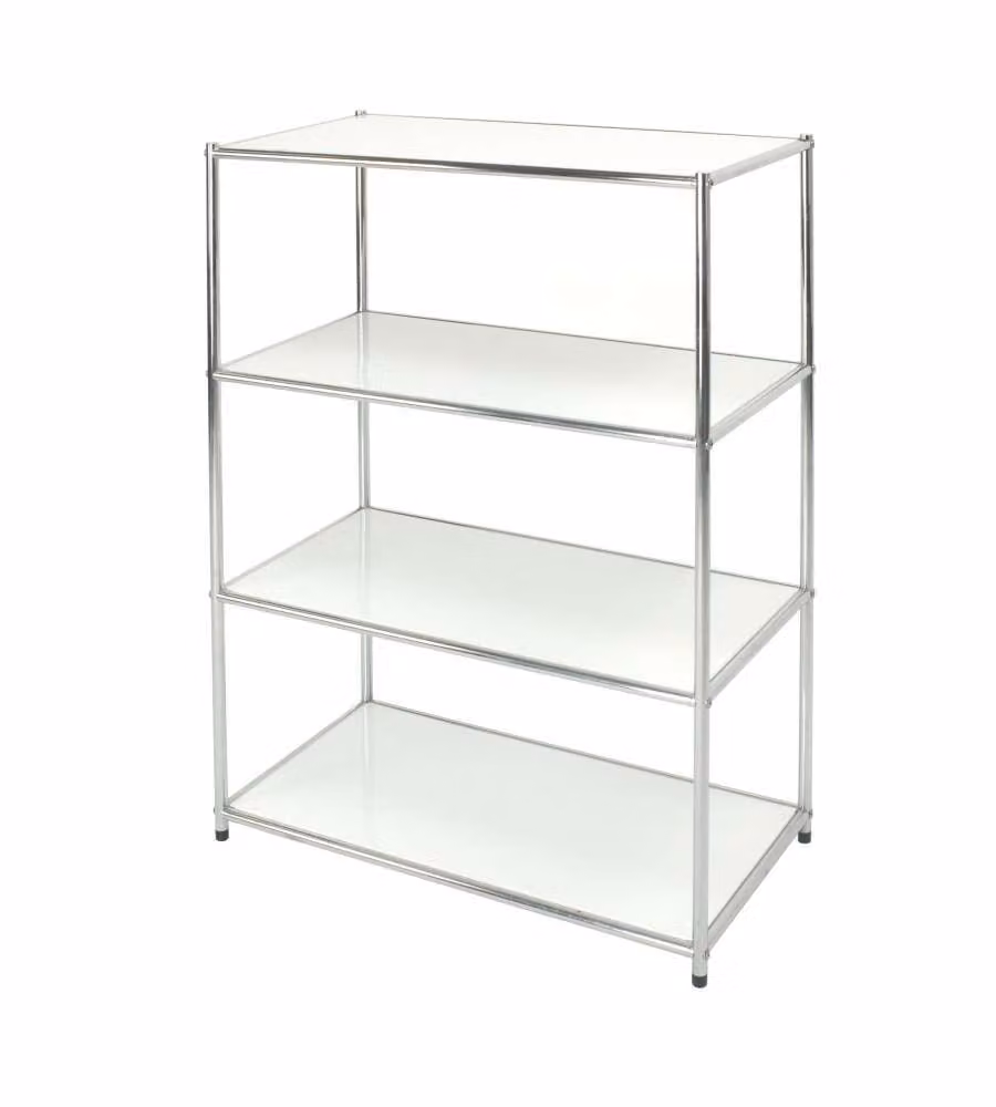Libreria metallica Serena Group con 4 ripiani regolabili, colore argento e bianco, L 80 cm x P 40 cm x H 120 cm
