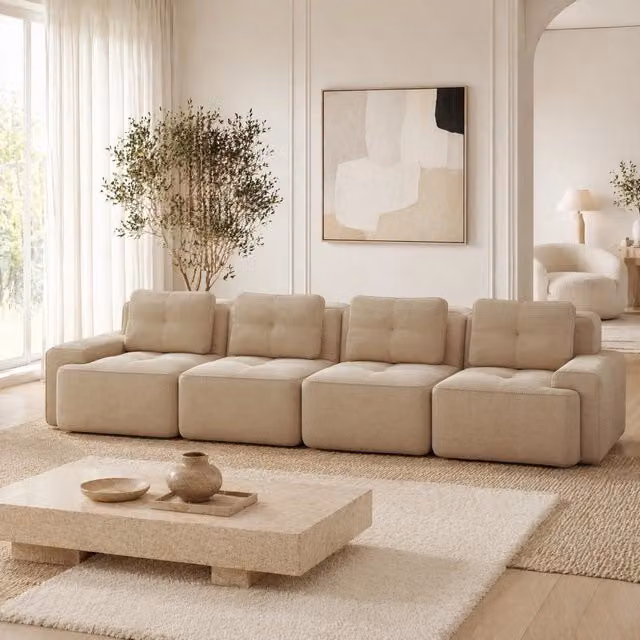 Divano modulare 382.0x104.0x69.0 cm con base antiscivolo in velluto a coste beige