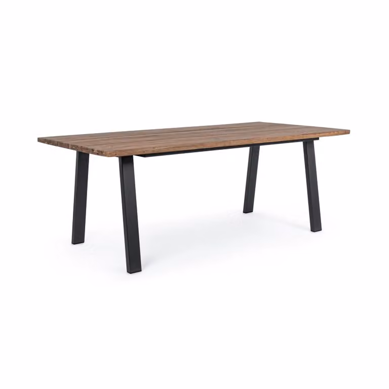 Tavolo rettangolare FERRERIES in legno di acacia e acciaio antracite, 200×100 cm