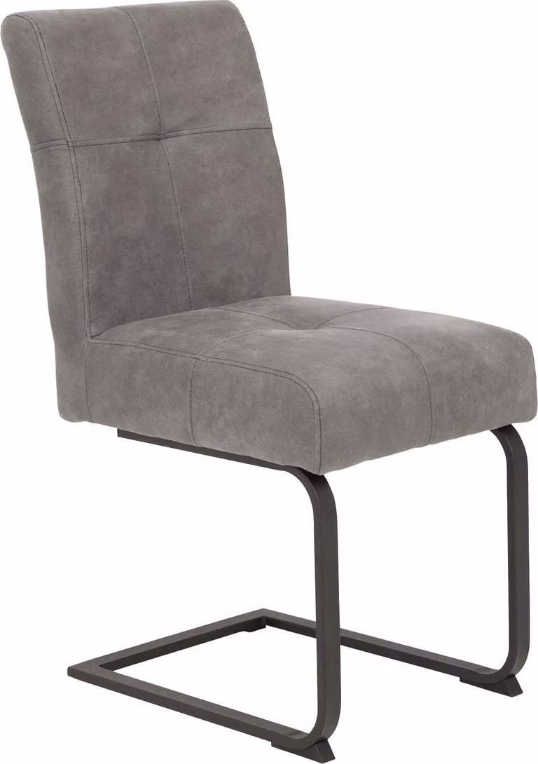 Tavoli Hela, set di 2 sedie a sbalzo, sedia per sala da pranzo LUISE - Rivestimento grigio vintage - Seduta comfort con cesto a molla - Struttura quadrata in metallo - Portata 120 kg