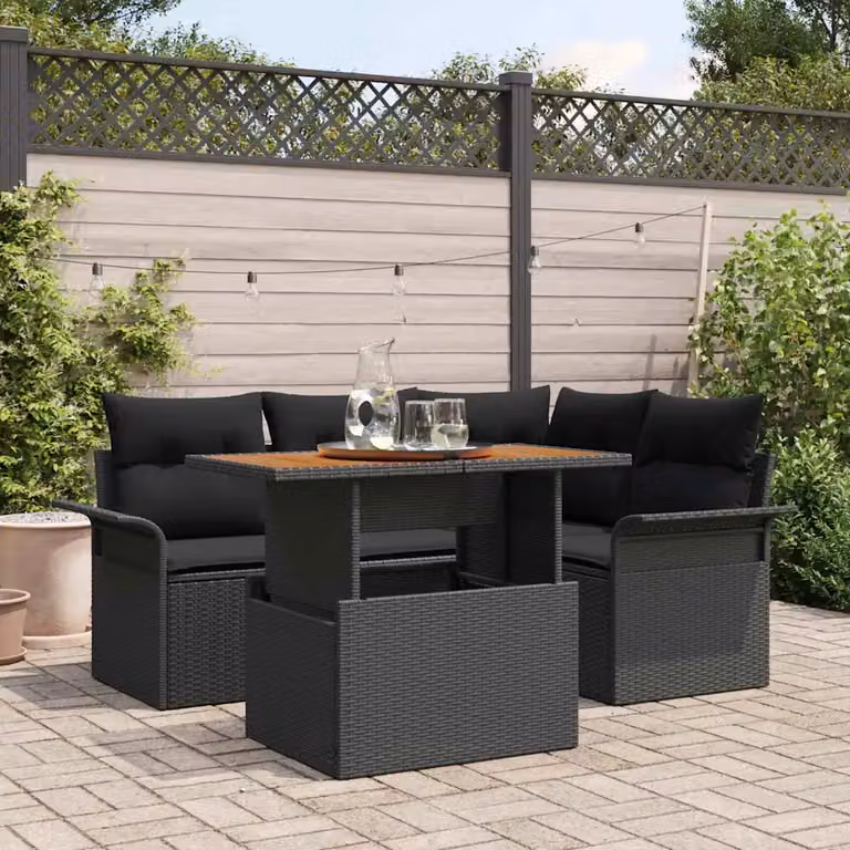 Set Divano da Giardino a L vidaXL 5 pz Nero con Cuscini e Struttura in Acciaio Verniciato a Polvere