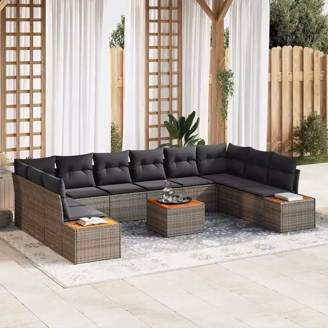 Set Divano da Giardino 11 pz Grigio Poly Rattan 3348180