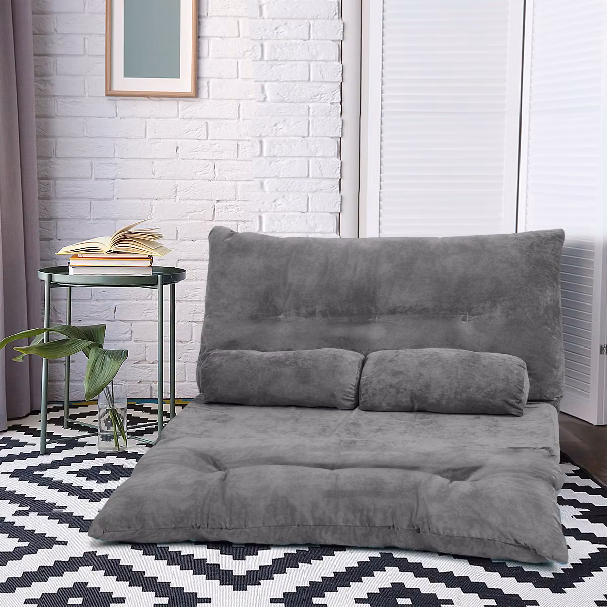 Divano letto Costway regolabile in 6 posizioni con 2 cuscini, modello moderno in microfibra grigia con struttura in metallo per il tuo relax in soggiorno