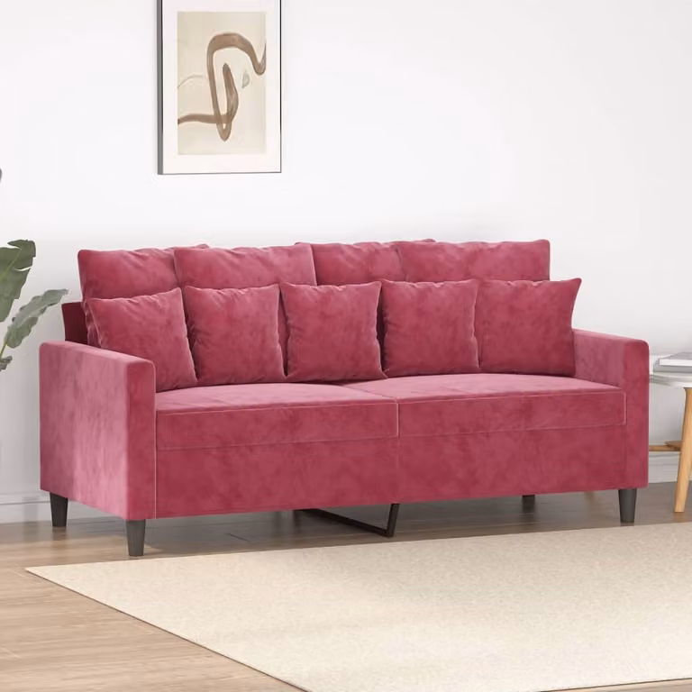 Divano a due posti, colore bordeaux, 140 cm, in velluto
