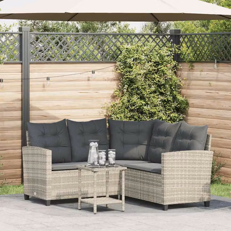 Set Divano da Giardino a L con Tavolino da Caffè e Cuscini vidaXL Grigio