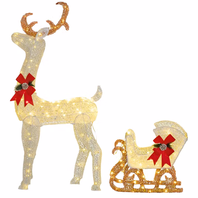 Decorazione natalizia a LED, modello "Rentier & Schlitten", con 170 luci, adatta per interni ed esterni (bianco)