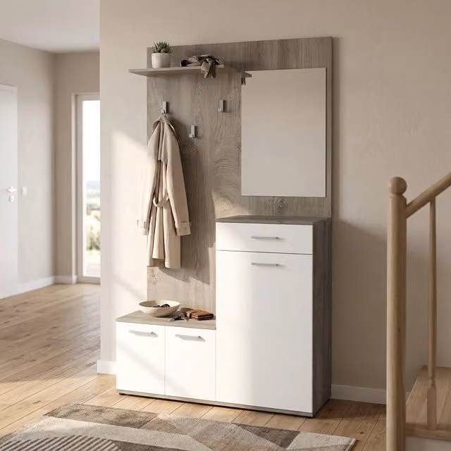 Mobile Ingresso con attaccapanni in Legno Composito cm 115x35x197 - NATHANIEL