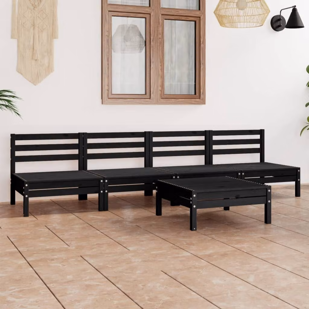 Maison Exclusive - Set Divani da Giardino 5 pz Nero in Legno Massello di Pino