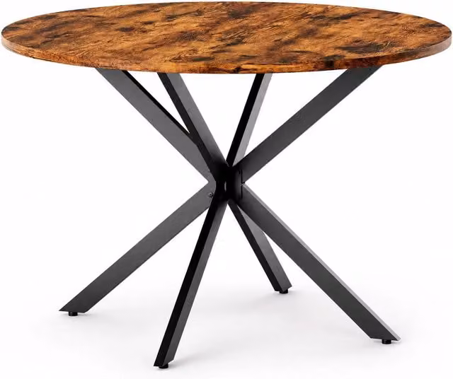 Tavolo da pranzo rotondo per 4-6 persone con piedi regolabili, stile industriale, ferro e truciolare, marrone, Ø120 × 76 cm